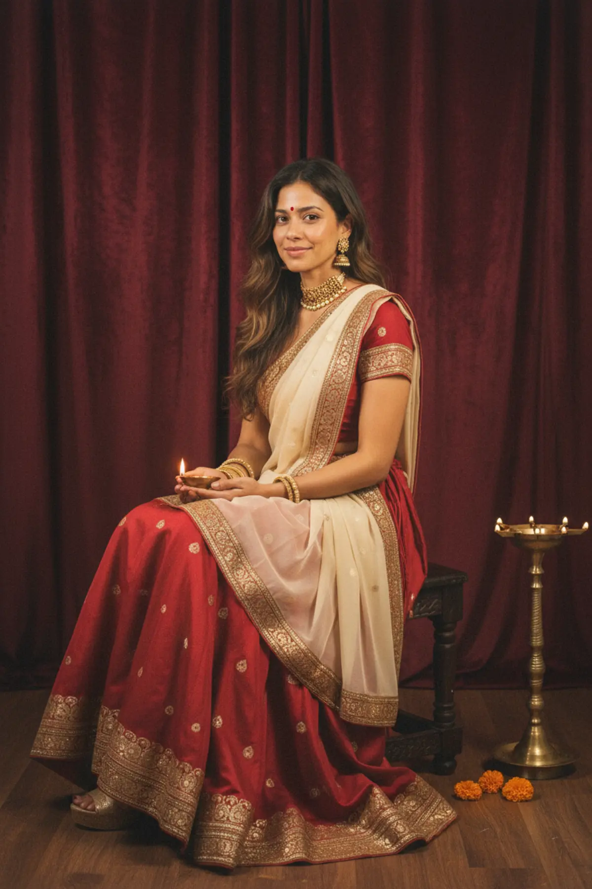 Retro Studio Diwali Lehenga Portrait AI photo by pixkoz Picks