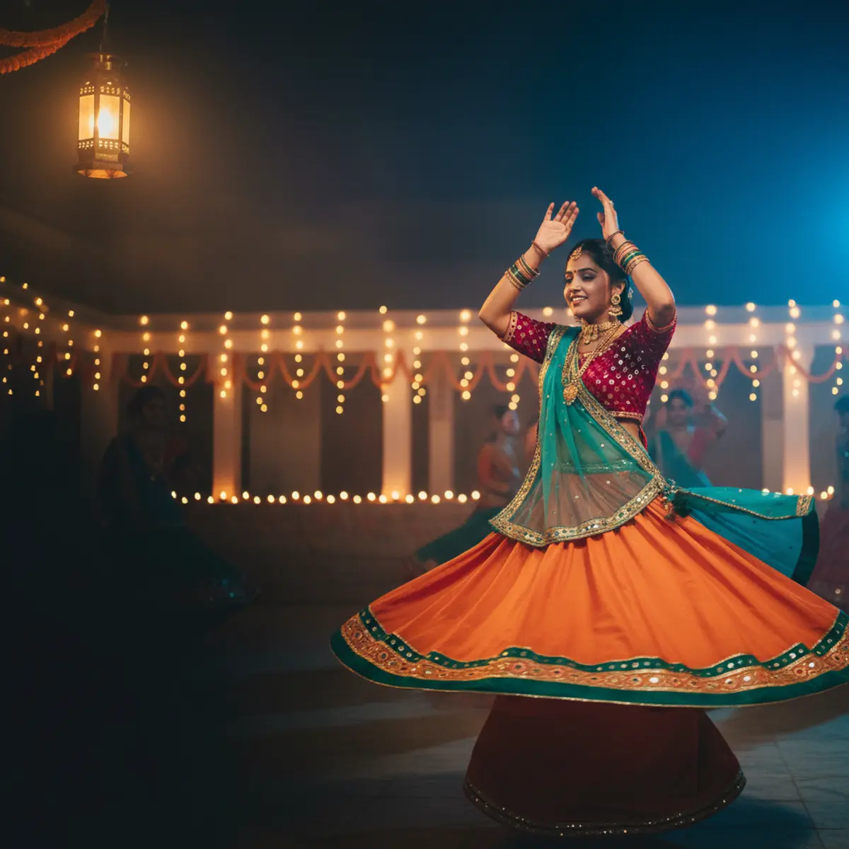 Garba Night Spin in Chaniya Choli AI photo by Hito